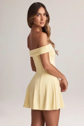 Robe Jaida en modal, à épaules dénudées et coupe trapèze, couleur sorbet citron