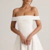 Robe Jaida en modal, à épaules dénudées et coupe trapèze, en blanc Robe Jaida en modal, à épaules dénudées et coupe trapèze, en blanc