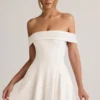 Robe Jaida en modal, à épaules dénudées et coupe trapèze, en blanc Robe Jaida en modal, à épaules dénudées et coupe trapèze, en blanc