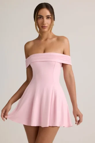 Robe Jaida en modal, à épaules dénudées et coupe trapèze, rose pâle