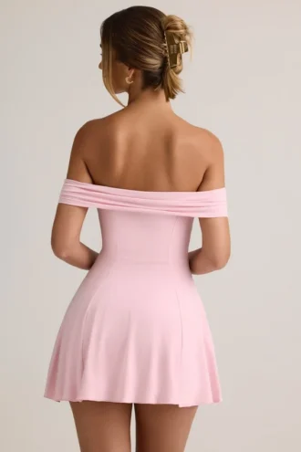 Robe Jaida en modal, à épaules dénudées et coupe trapèze, rose pâle
