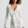 Robe Jolessa en maille pointelle à volants, blanche Robe Jolessa en maille pointelle à volants, blanche