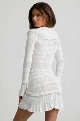 Robe Jolessa en maille pointelle à volants, blanche