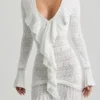 Robe Jolessa en maille pointelle à volants, blanche Robe Jolessa en maille pointelle à volants, blanche