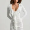 Robe Jolessa en maille pointelle à volants, blanche Robe Jolessa en maille pointelle à volants, blanche