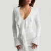 Robe Jolessa en maille pointelle à volants, blanche Robe Jolessa en maille pointelle à volants, blanche