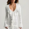 Robe Jolessa en maille pointelle à volants, blanche Robe Jolessa en maille pointelle à volants, blanche