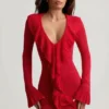 Robe Jolessa en maille pointelle à volants, rouge écarlate Robe Jolessa en maille pointelle à volants, rouge écarlate