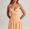 Robe Kelbie en modal froncé, coupe trapèze, couleur pêche Robe Kelbie en modal froncé, coupe trapèze, couleur pêche
