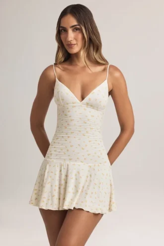 Robe Kelbie en modal froncé, coupe trapèze, imprimé floral