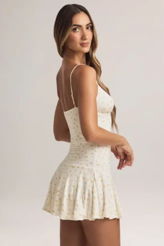 Robe Kelbie en modal froncé, coupe trapèze, imprimé floral