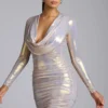 Robe Layla en jersey métallisé à manches longues, couleur or clair Robe Layla en jersey métallisé à manches longues, couleur or clair