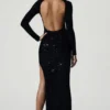 Robe Leonie à dos nu orné de paillettes, en noir Robe Leonie à dos nu orné de paillettes, en noir