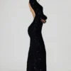 Robe Leonie à dos nu orné de paillettes, en noir Robe Leonie à dos nu orné de paillettes, en noir