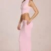 Robe longue asymétrique drapée Calisse en rose pâle Robe longue asymétrique drapée Calisse en rose pâle