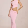 Robe longue asymétrique drapée Calisse en rose pâle Robe longue asymétrique drapée Calisse en rose pâle