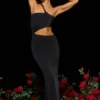 Robe longue asymétrique en jersey Kalina, découpes, couleur noire Robe longue asymétrique en jersey Kalina, découpes, couleur noire