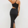 Robe longue asymétrique en jersey Kalina, découpes, couleur noire Robe longue asymétrique en jersey Kalina, découpes, couleur noire