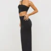 Robe longue asymétrique en jersey Kalina, découpes, couleur noire Robe longue asymétrique en jersey Kalina, découpes, couleur noire