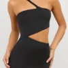 Robe longue asymétrique en jersey Kalina, découpes, couleur noire Robe longue asymétrique en jersey Kalina, découpes, couleur noire