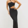 Robe longue asymétrique en jersey Kalina, découpes, couleur noire Robe longue asymétrique en jersey Kalina, découpes, couleur noire
