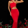 Robe longue asymétrique en jersey Kalina rouge écarlate Robe longue asymétrique en jersey Kalina rouge écarlate