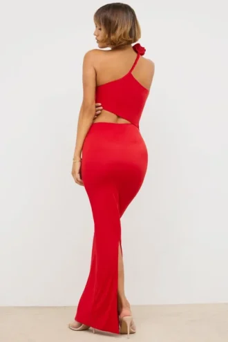 Robe longue asymétrique en jersey Kalina rouge écarlate