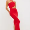 Robe longue asymétrique en jersey Kalina rouge écarlate Robe longue asymétrique en jersey Kalina rouge écarlate