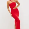 Robe longue asymétrique en jersey Kalina rouge écarlate Robe longue asymétrique en jersey Kalina rouge écarlate