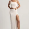Robe longue asymétrique en jersey texturé Imara, couleur blanc Robe longue asymétrique en jersey texturé Imara, couleur blanc