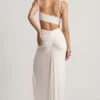 Robe longue asymétrique en jersey texturé Imara, couleur blanc Robe longue asymétrique en jersey texturé Imara, couleur blanc