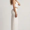 Robe longue asymétrique en jersey texturé Imara, couleur blanc Robe longue asymétrique en jersey texturé Imara, couleur blanc