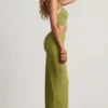 Robe longue asymétrique en jersey texturé Imara, vert olive Robe longue asymétrique en jersey texturé Imara, vert olive