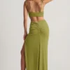 Robe longue asymétrique en jersey texturé Imara, vert olive Robe longue asymétrique en jersey texturé Imara, vert olive