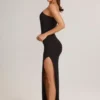 Robe longue asymétrique froncée Maude en modal noir Robe longue asymétrique froncée Maude en modal noir
