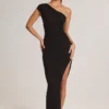 Robe longue asymétrique froncée Maude en modal noir Robe longue asymétrique froncée Maude en modal noir