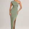 Robe longue asymétrique froncée Maude en modal, vert sauge Robe longue asymétrique froncée Maude en modal, vert sauge