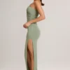 Robe longue asymétrique froncée Maude en modal, vert sauge Robe longue asymétrique froncée Maude en modal, vert sauge