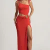Robe longue asymétrique Imara en jersey texturé, rouge piment Robe longue asymétrique Imara en jersey texturé, rouge piment