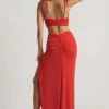 Robe longue asymétrique Imara en jersey texturé, rouge piment Robe longue asymétrique Imara en jersey texturé, rouge piment