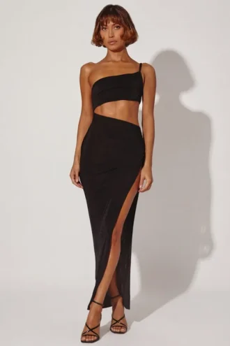 Robe longue asymétrique Ishtar en noir