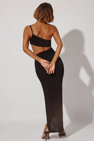 Robe longue asymétrique Ishtar en noir