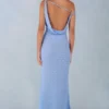 Robe longue asymétrique Nivara à imprimé pois bleus Robe longue asymétrique Nivara à imprimé pois bleus