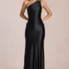 Robe longue asymétrique à nouer dans le dos Adelina, en noir Robe longue asymétrique à nouer dans le dos Adelina, en noir