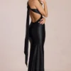 Robe longue asymétrique à nouer dans le dos Adelina, en noir Robe longue asymétrique à nouer dans le dos Adelina, en noir