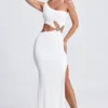 Robe longue asymétrique Rosalia avec détails métalliques, en blanc Robe longue asymétrique Rosalia avec détails métalliques, en blanc
