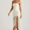 Robe longue asymétrique sans bretelles Melina, couleur ivoire Robe longue asymétrique sans bretelles Melina, couleur ivoire