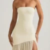 Robe longue asymétrique sans bretelles Melina, couleur ivoire Robe longue asymétrique sans bretelles Melina, couleur ivoire
