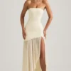 Robe longue asymétrique sans bretelles Melina, couleur ivoire Robe longue asymétrique sans bretelles Melina, couleur ivoire