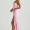 Robe longue asymétrique sans bretelles Melina, coupe en queue de poisson, rose pâle Robe longue asymétrique sans bretelles Melina, coupe en queue de poisson, rose pâle